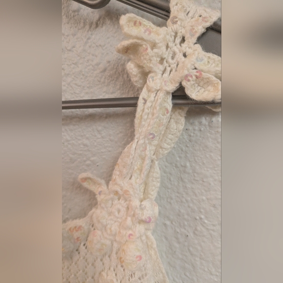 90s Crochet Sequin Cream Floral Top - Picture 8 of 8